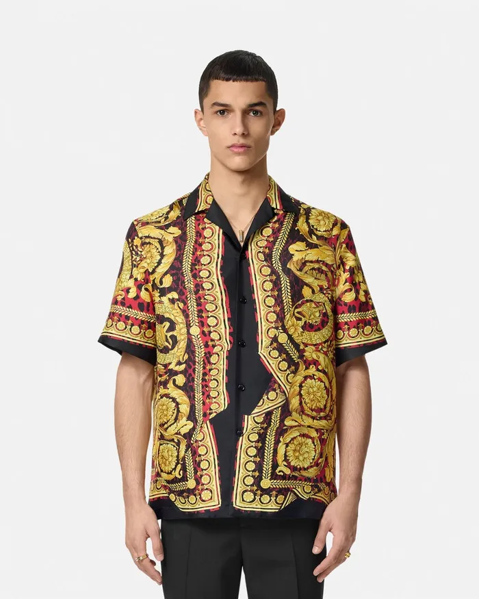 Versace Wild Barocco Illusion Silk Shirt Printred Men Shirts
