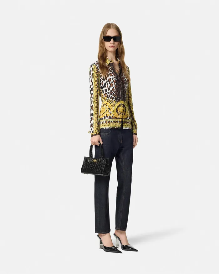Versace Wild Barocco Silk Fitted Shirt Print Women Shirts and Tops
