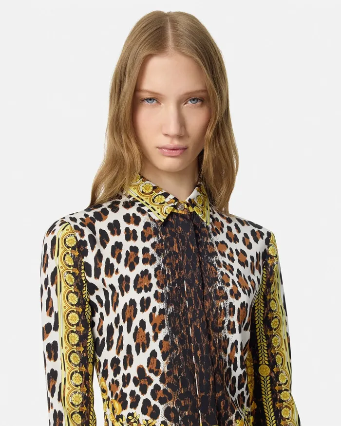 Versace Wild Barocco Silk Fitted Shirt Print Women Shirts and Tops