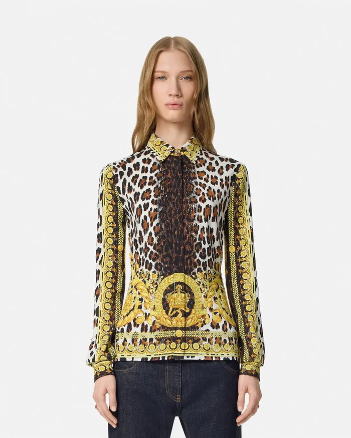 Versace Wild Barocco Silk Fitted Shirt Print Women Shirts and Tops