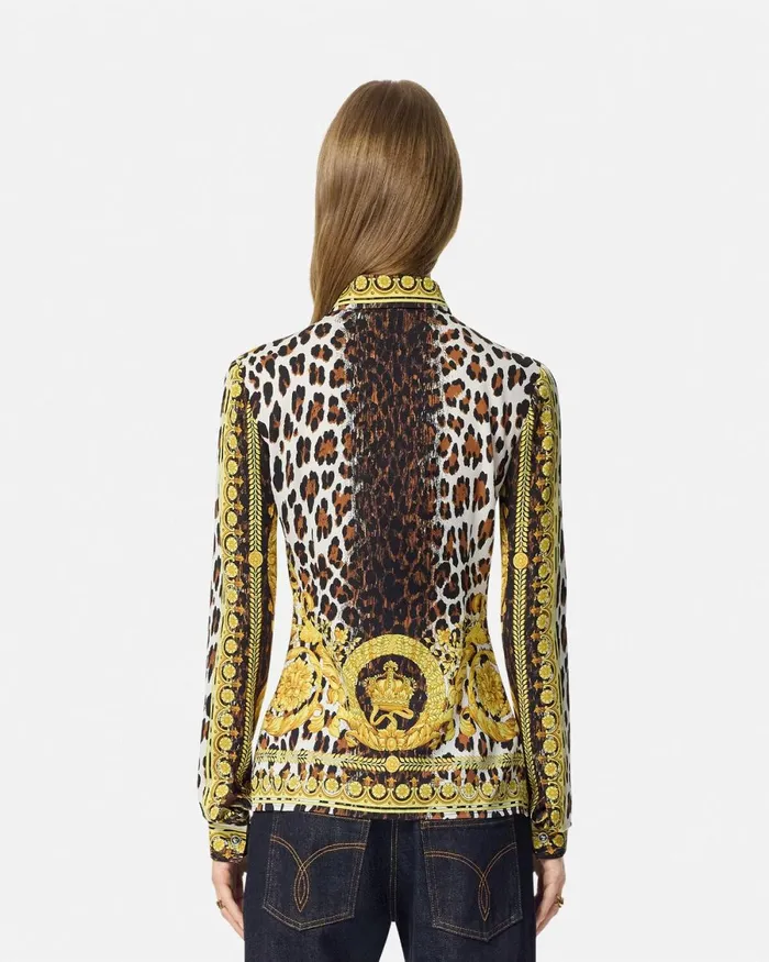 Versace Wild Barocco Silk Fitted Shirt Print Women Shirts and Tops