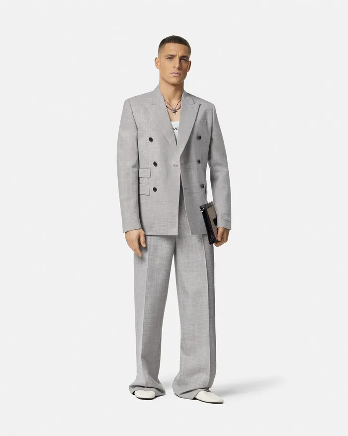 Versace WoolBlend DoubleBreasted Blazer Gray Men Blazers and Suits