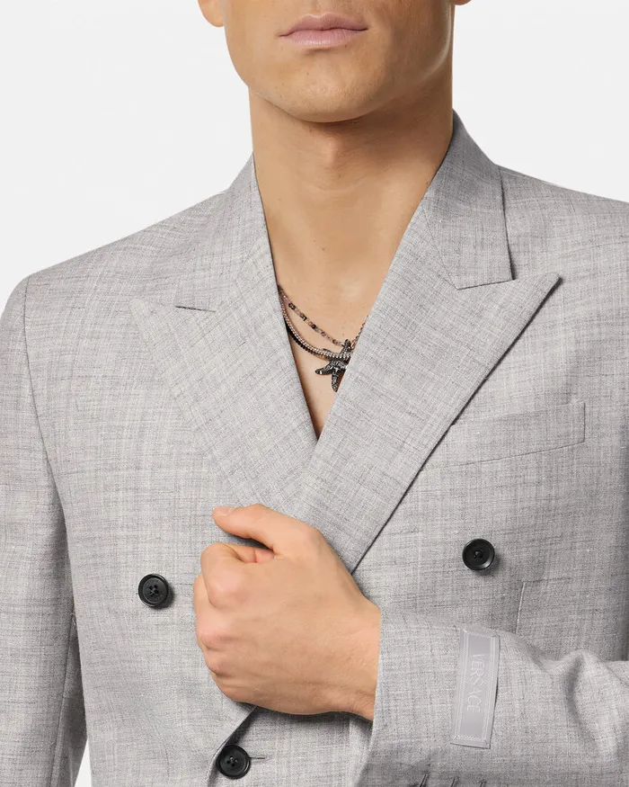 Versace WoolBlend DoubleBreasted Blazer Gray Men Blazers and Suits