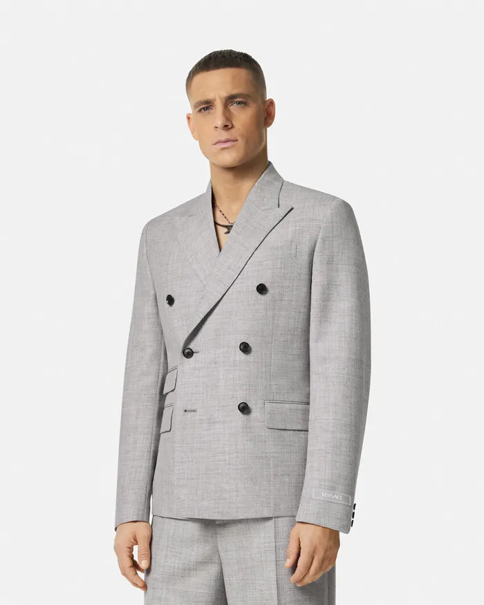 Versace WoolBlend DoubleBreasted Blazer Gray Men Blazers and Suits
