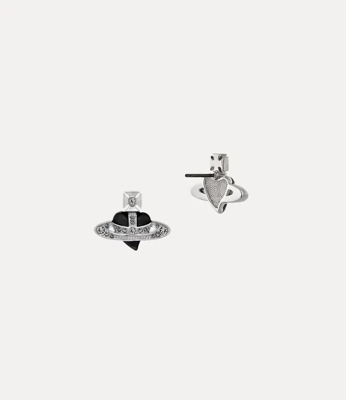 Vivienne Westwood Earrings Women New Diamante Heart Earrings Platinumblack Diamond Crystalblack