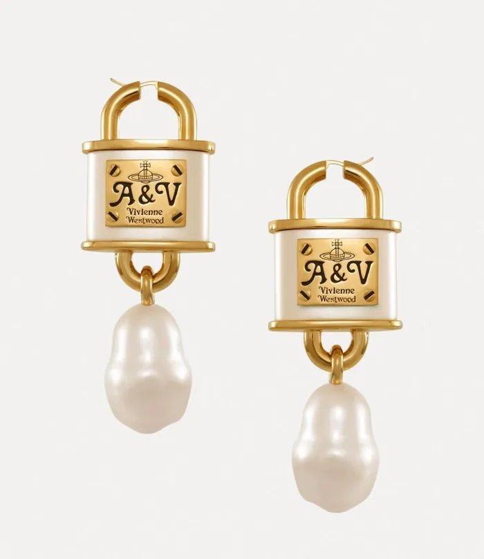 Vivienne Westwood Earrings Women Posy Earrings Gold Black Patina Creamrose Pearl