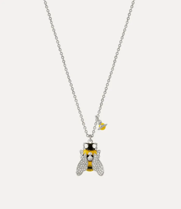 Vivienne Westwood Necklaces Women Bumble Bee Pendant Necklace Platinum White Crystal Black Yellow Enamel Vivienne Westwood Necklaces Women Bumble Bee Pendant Necklace Platinum White Crystal Black Yellow Enamel