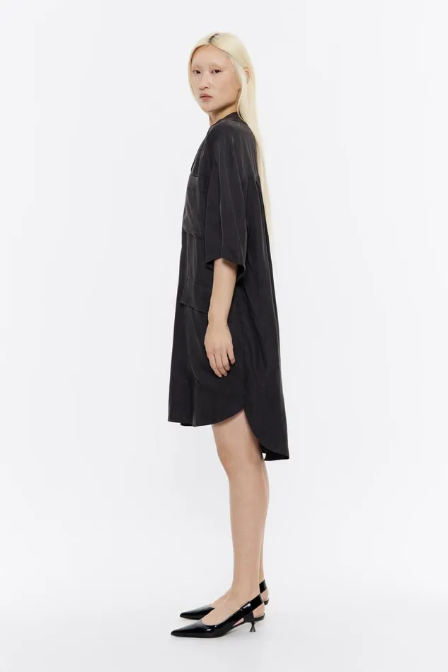 Washed Black Short Oversize Dress Washed Black Women Bimba Y Lola Dresses And Jumpsuits Washed Black Short Oversize Dress Washed Black Women Bimba Y Lola Dresses And Jumpsuits