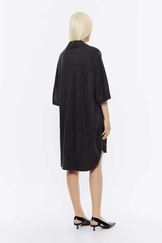 Washed Black Short Oversize Dress Washed Black Women Bimba Y Lola Dresses And Jumpsuits Washed Black Short Oversize Dress Washed Black Women Bimba Y Lola Dresses And Jumpsuits