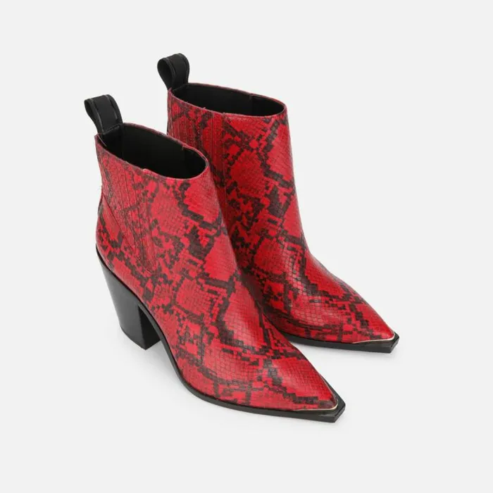 West Side Snake Print Block Heel Bootie Burgundy Women Kenneth Cole Boots Booties