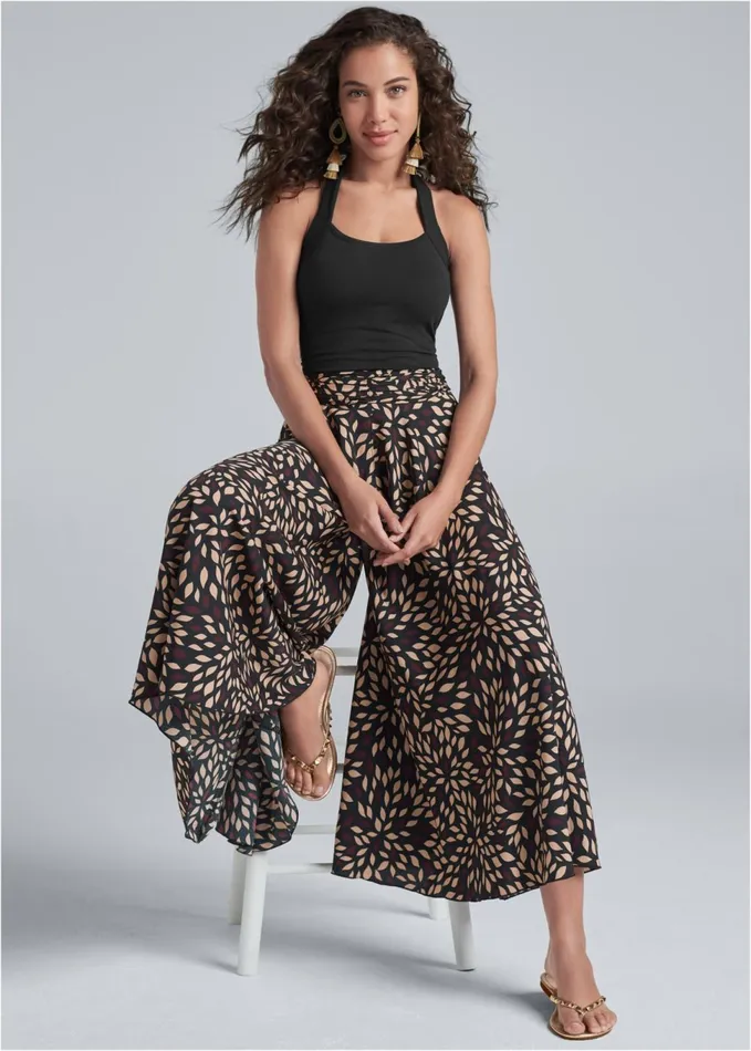 WIDE LEG CULOTTE PANTS Brown Multi Women VENUS Casual