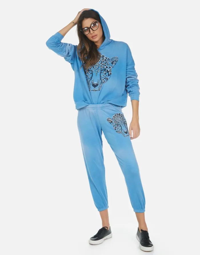 Women039s Alana Heart Leopard Faded Riptide Lauren Moshi Crop Sweatpants