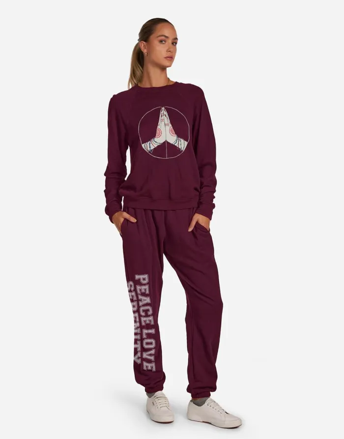 Women039s Anela Peace Love Serenity Berry Wine Lauren Moshi Long Sleeve