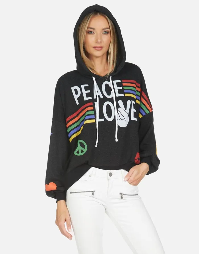 Women039s Anissa Peace Love Stripe Black Lauren Moshi Hoodies