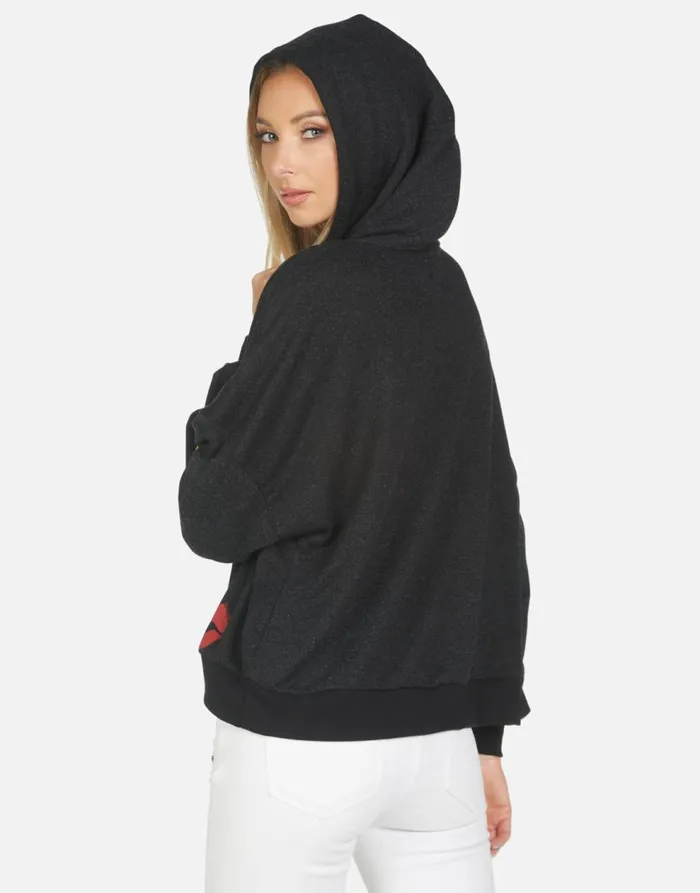 Women039s Anissa Peace Love Stripe Black Lauren Moshi Hoodies