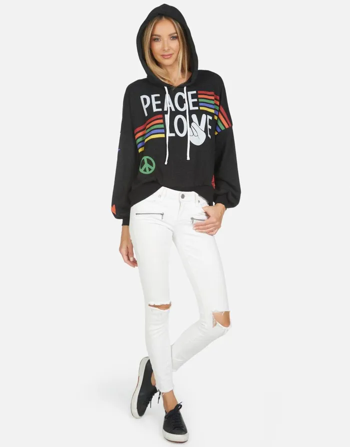 Women039s Anissa Peace Love Stripe Black Lauren Moshi Hoodies