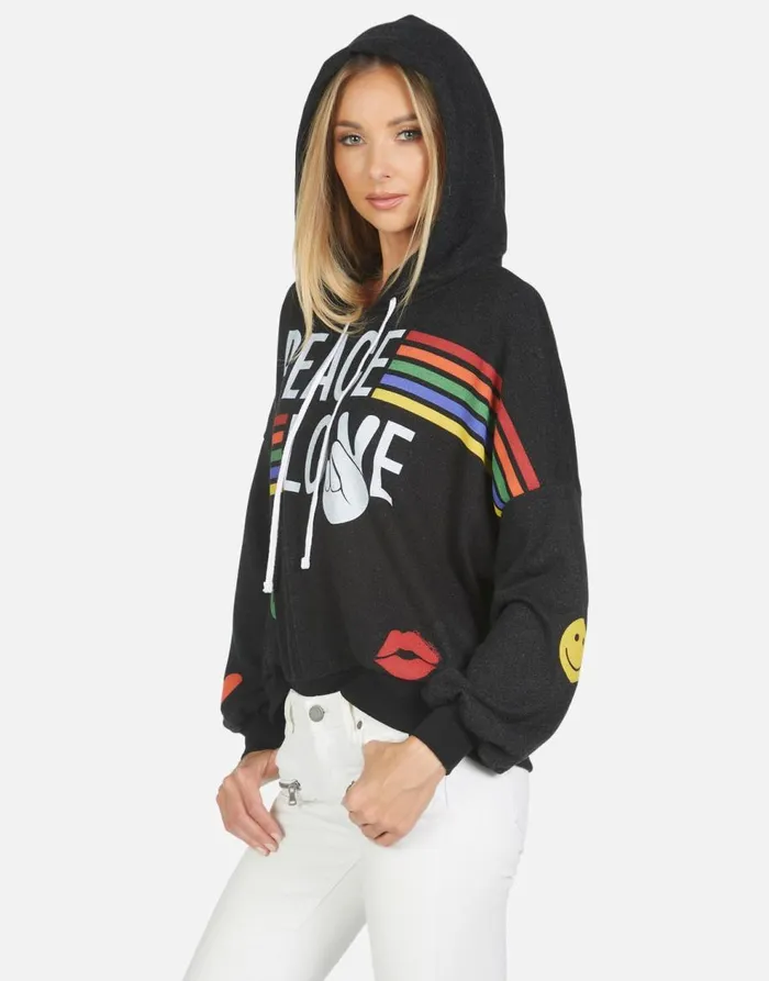 Women039s Anissa Peace Love Stripe Black Lauren Moshi Hoodies