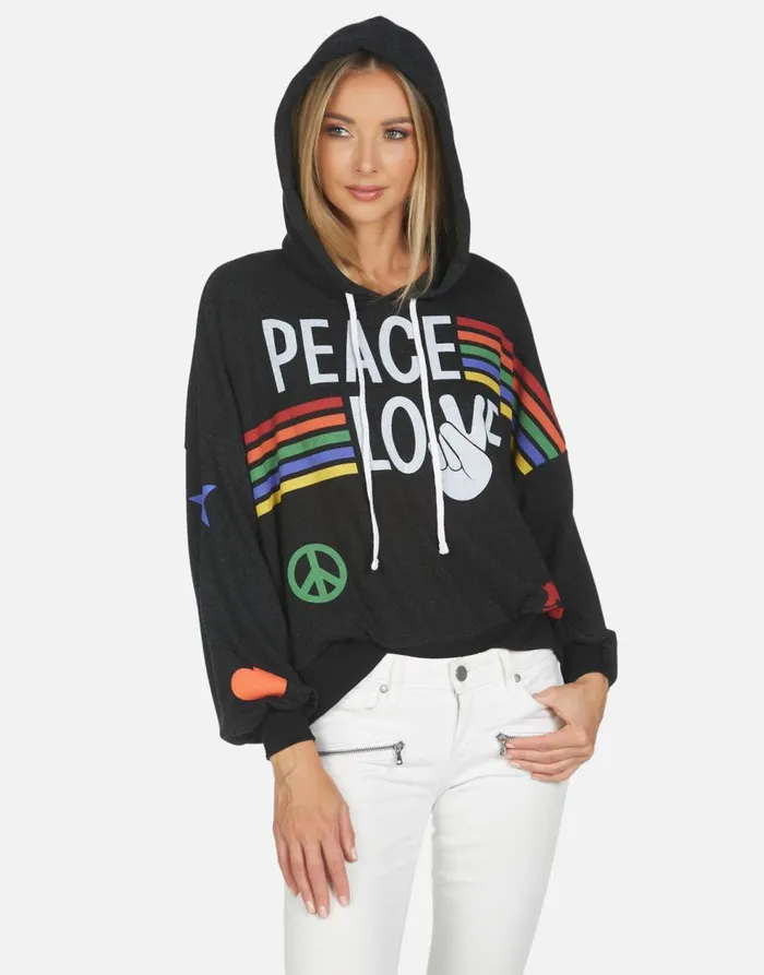 Women039s Anissa Peace Love Stripe Black Lauren Moshi Hoodies