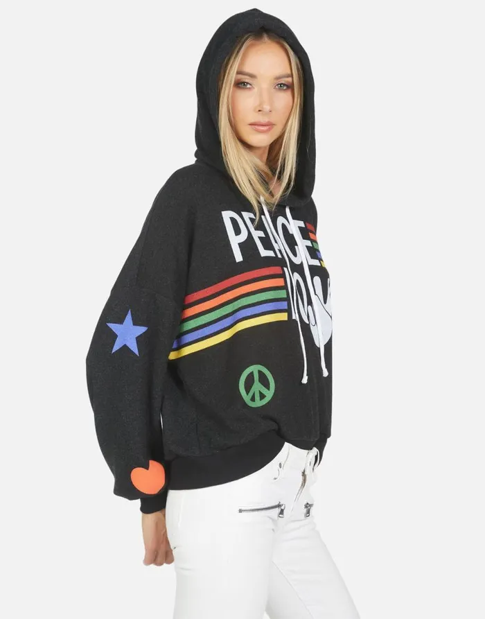 Women039s Anissa Peace Love Stripe Black Lauren Moshi Hoodies
