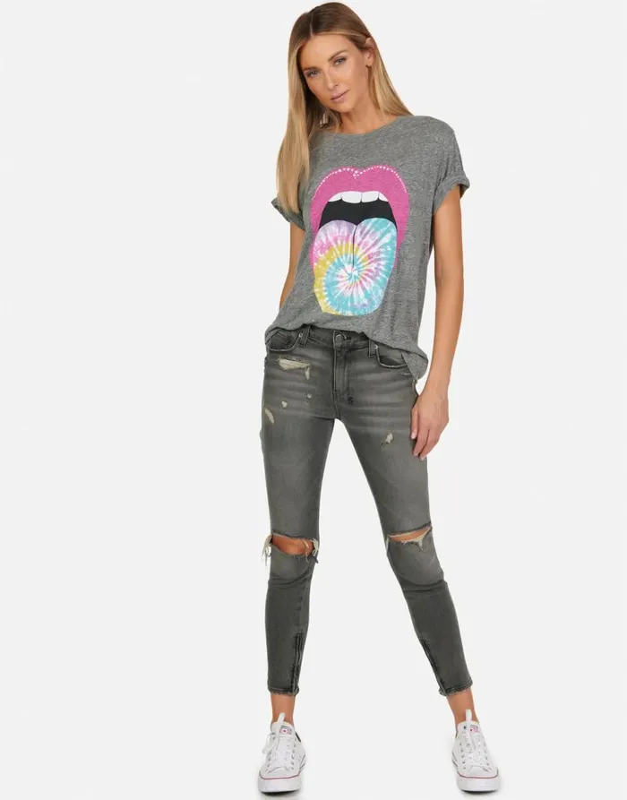 Women039s Capri Tie Dye Tongue Heather Grey Lauren Moshi Short Sleeve