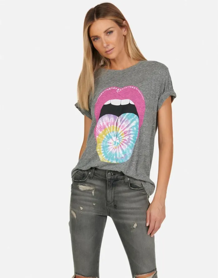Women039s Capri Tie Dye Tongue Heather Grey Lauren Moshi Short Sleeve