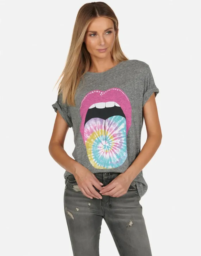 Women039s Capri Tie Dye Tongue Heather Grey Lauren Moshi Short Sleeve
