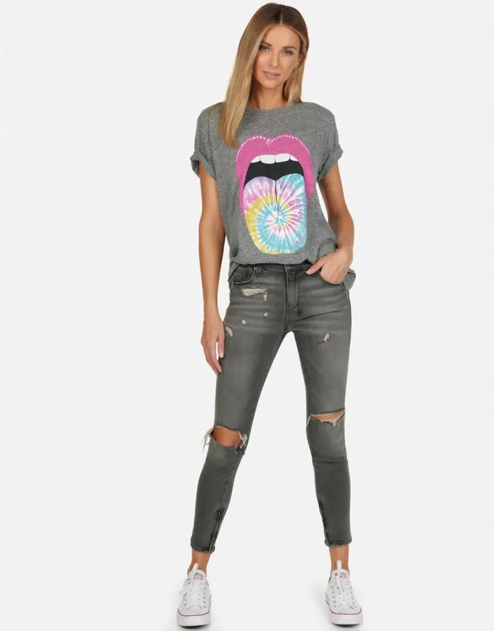 Women039s Capri Tie Dye Tongue Heather Grey Lauren Moshi Short Sleeve