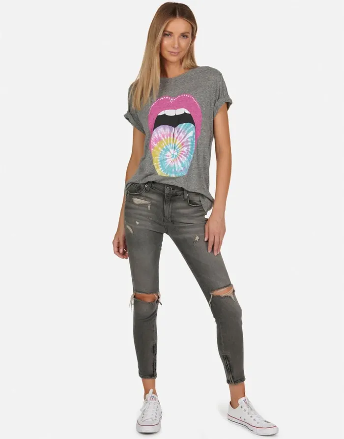 Women039s Capri Tie Dye Tongue Heather Grey Lauren Moshi Short Sleeve
