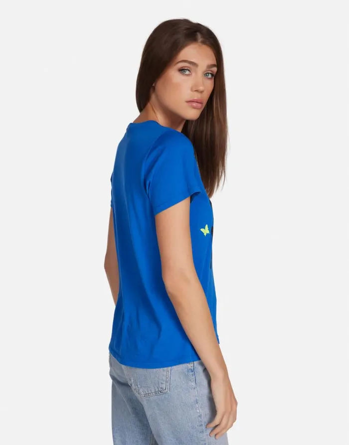 Women039s Croft Neon Peace Love Butterflies Vibrant Blue Lauren Moshi Short Sleeve