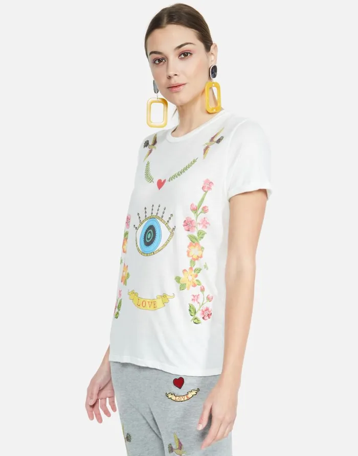 Women039s Edda Floral Eye Love Milk Lauren Moshi Short Sleeve