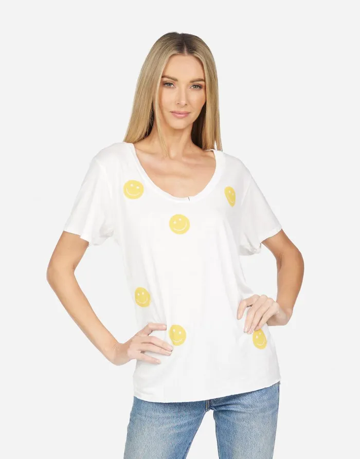 Women039s Elara All Over Yellow Smiley Milk Lauren Moshi Short Sleeve