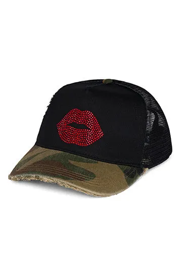 Women039s Jilly Crystal Red Lip Black Camo Lauren Moshi Hats