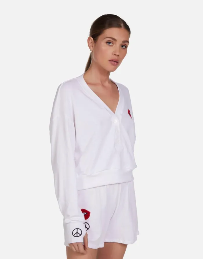 Women039s Kathryn Peace Lip Patch White Lauren Moshi Sweaters and Knits