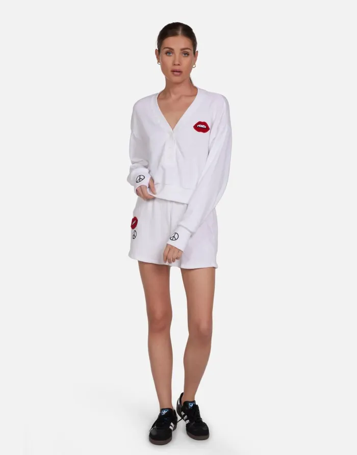 Women039s Kathryn Peace Lip Patch White Lauren Moshi Sweaters and Knits