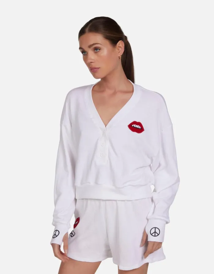 Women039s Kathryn Peace Lip Patch White Lauren Moshi Sweaters and Knits