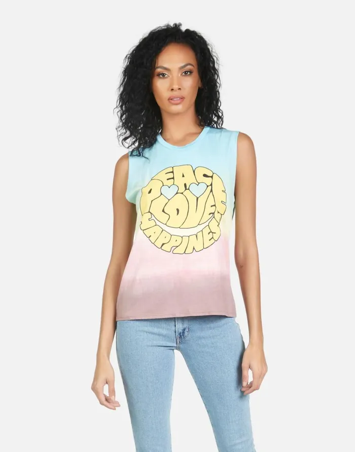 Women039s Kel Text Happy Face Rainbow Ombre Lauren Moshi Tanks
