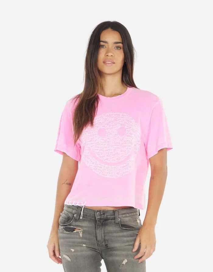 Women039s Linnea Positive Happyface Neon Pink Burnout Lauren Moshi Short Sleeve