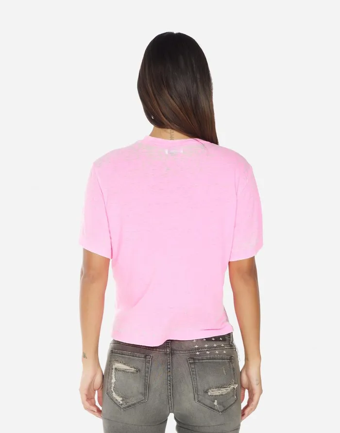 Women039s Linnea Positive Happyface Neon Pink Burnout Lauren Moshi Short Sleeve