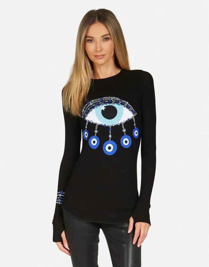 Women039s McKinley Chain Evil Eye Black Lauren Moshi Long Sleeve