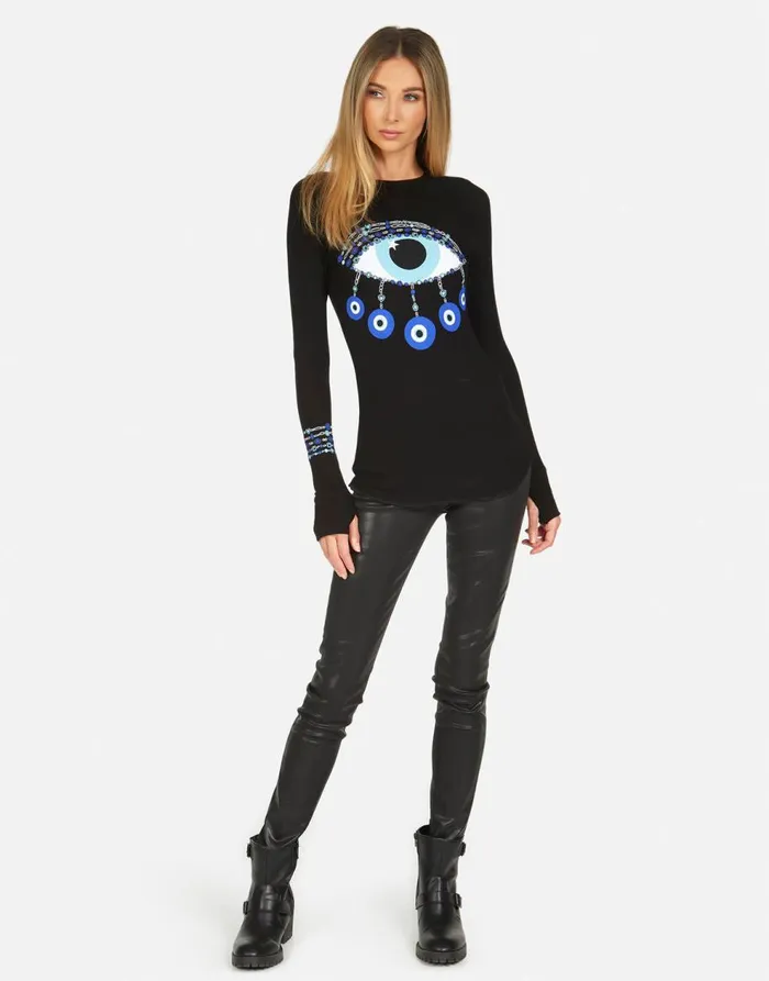 Women039s McKinley Chain Evil Eye Black Lauren Moshi Long Sleeve