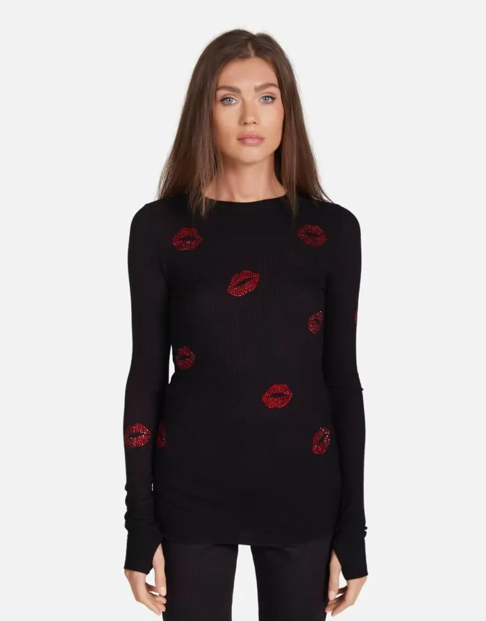 Women039s McKinley Crystal Kisses Black Lauren Moshi Long Sleeve