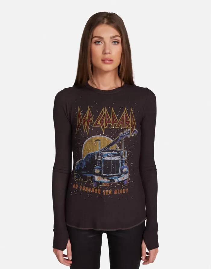 Women039s McKinley Def Leppard Truck W Crystals Vintage Black Lauren Moshi Long Sleeve