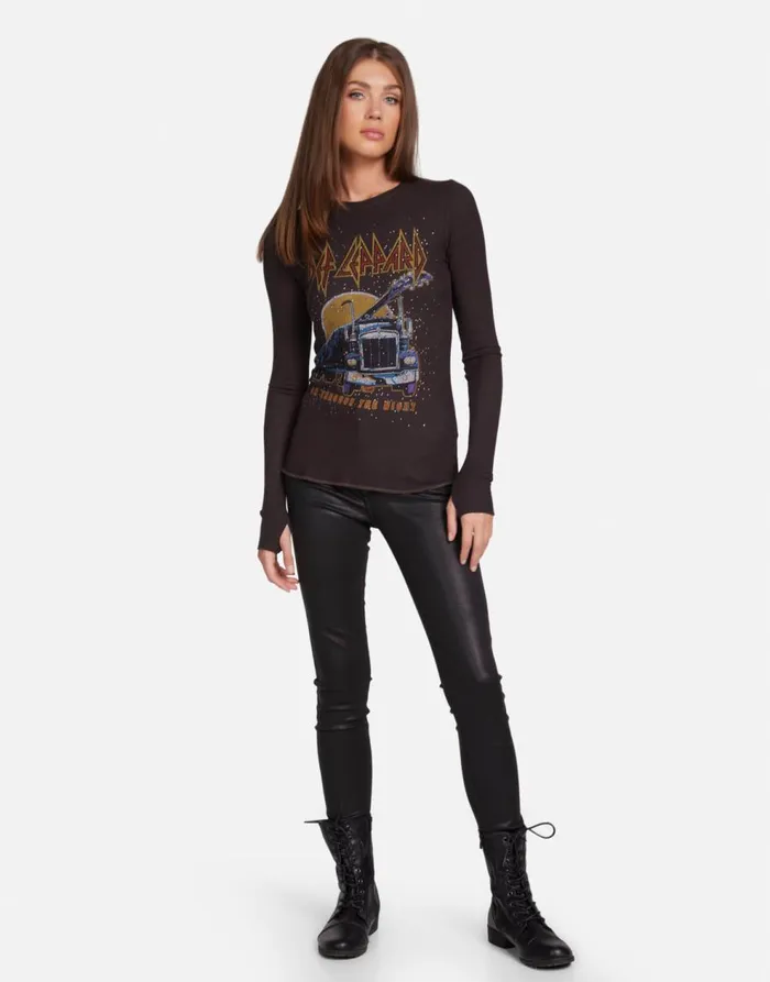 Women039s McKinley Def Leppard Truck W Crystals Vintage Black Lauren Moshi Long Sleeve