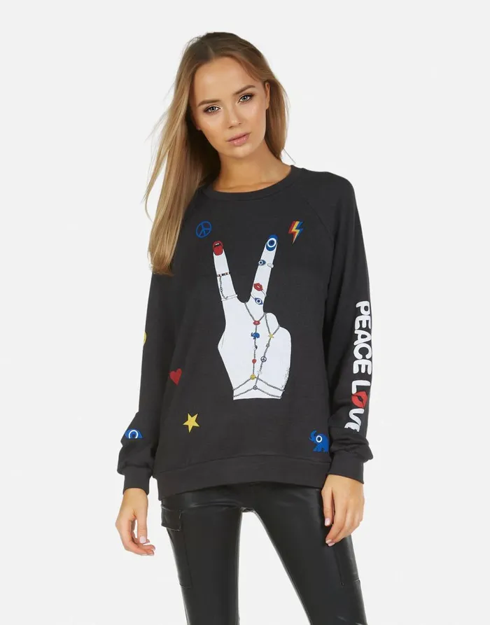 Women039s Noleta Peace Hand Elements Onyx Lauren Moshi Long Sleeve