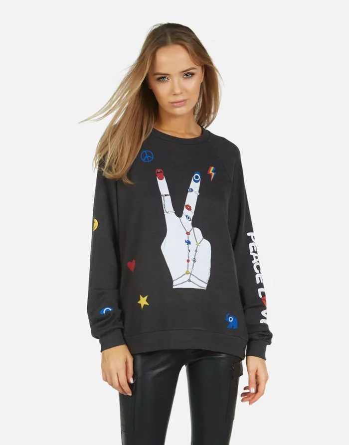 Women039s Noleta Peace Hand Elements Onyx Lauren Moshi Long Sleeve