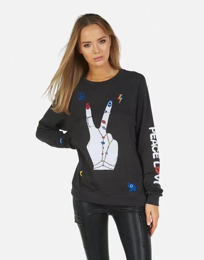 Women039s Noleta Peace Hand Elements Onyx Lauren Moshi Long Sleeve