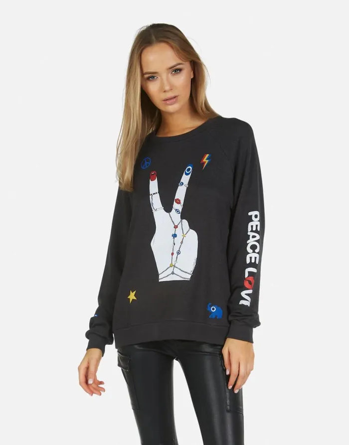 Women039s Noleta Peace Hand Elements Onyx Lauren Moshi Long Sleeve