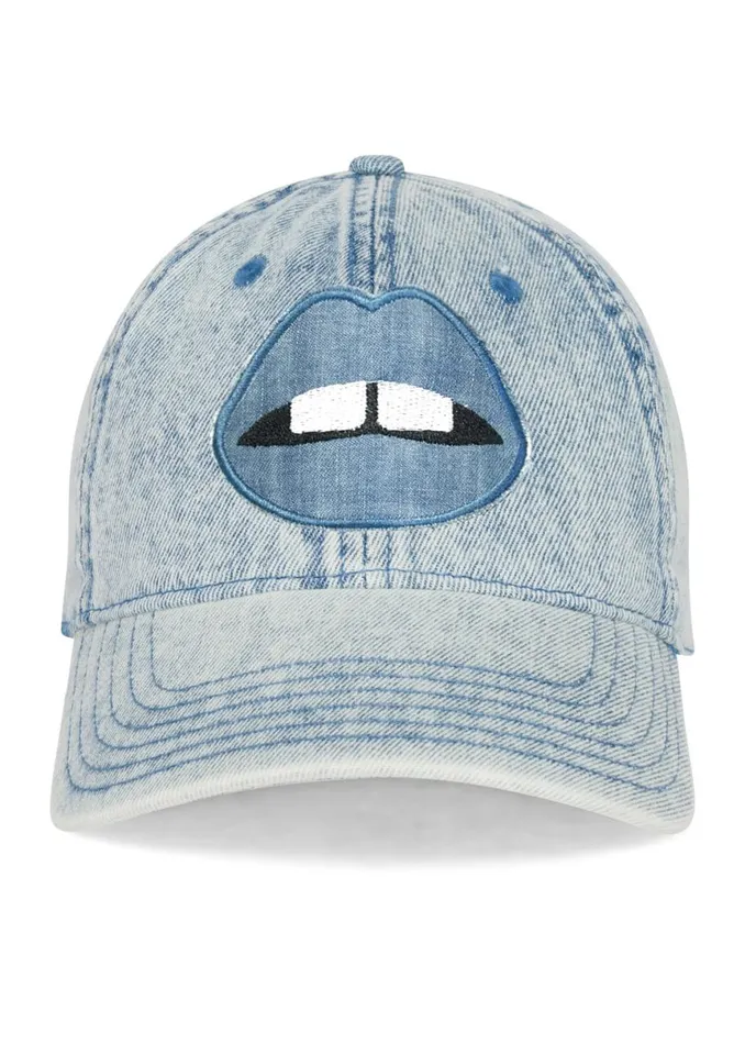 Women039s Reina Denim Lip Patch Washed Denim Lauren Moshi Hats