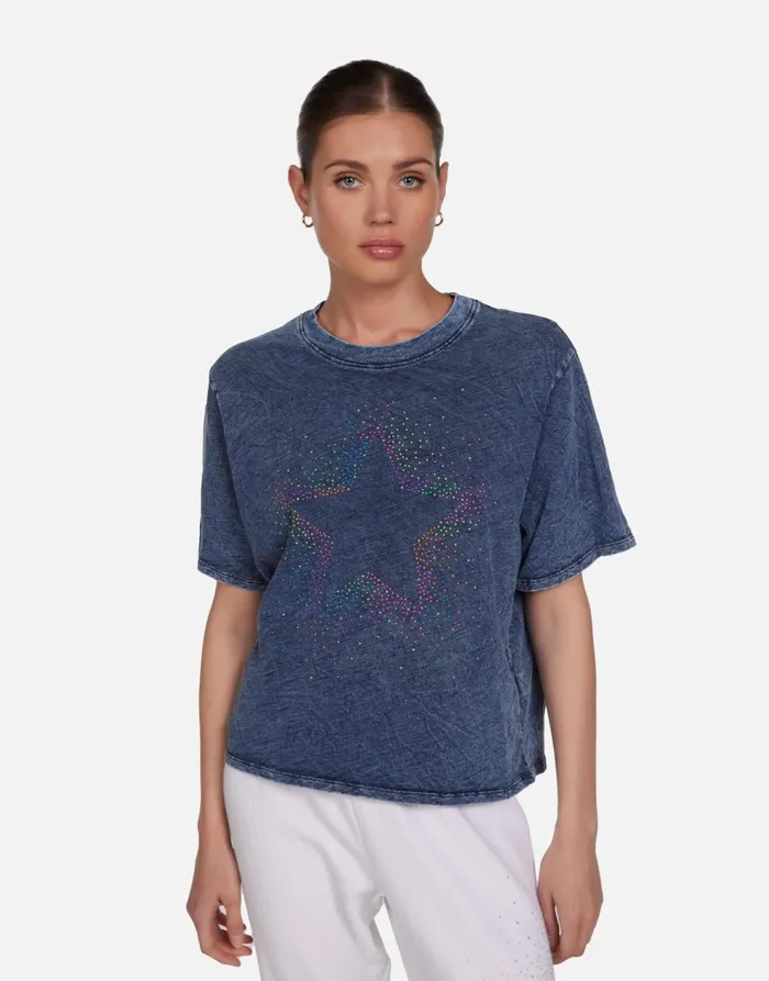 Women039s Rue Neon Stud Starburst Acid Denim Lauren Moshi Short Sleeve