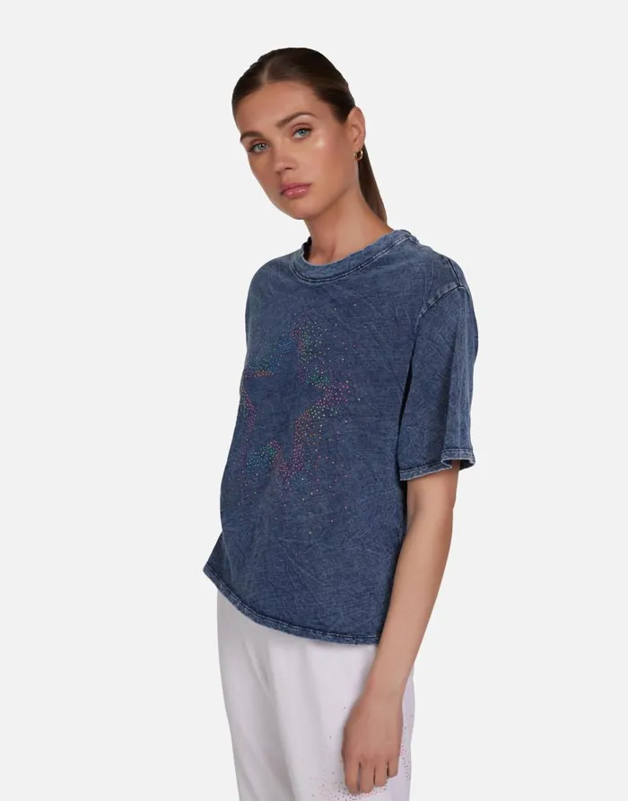 Women039s Rue Neon Stud Starburst Acid Denim Lauren Moshi Short Sleeve